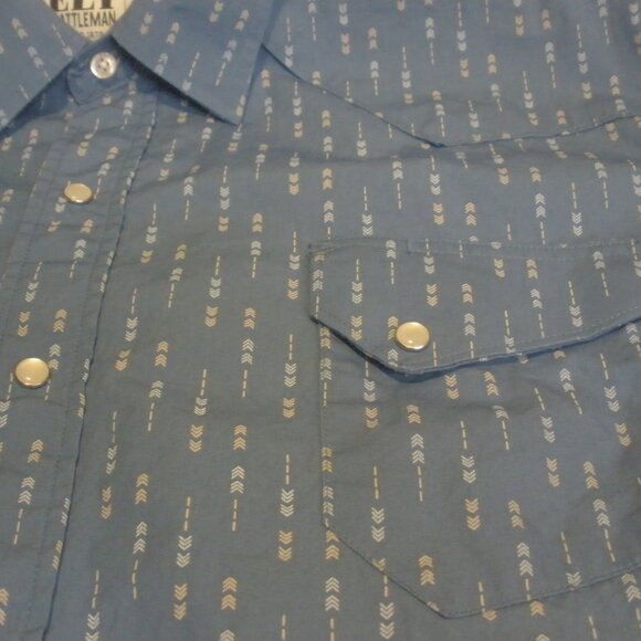 Ely Cattleman Mens Pearl Snap Shirt Sz XL 100% Cotton Blue W/ Arrows Long Sleeve - Picture 3 of 10